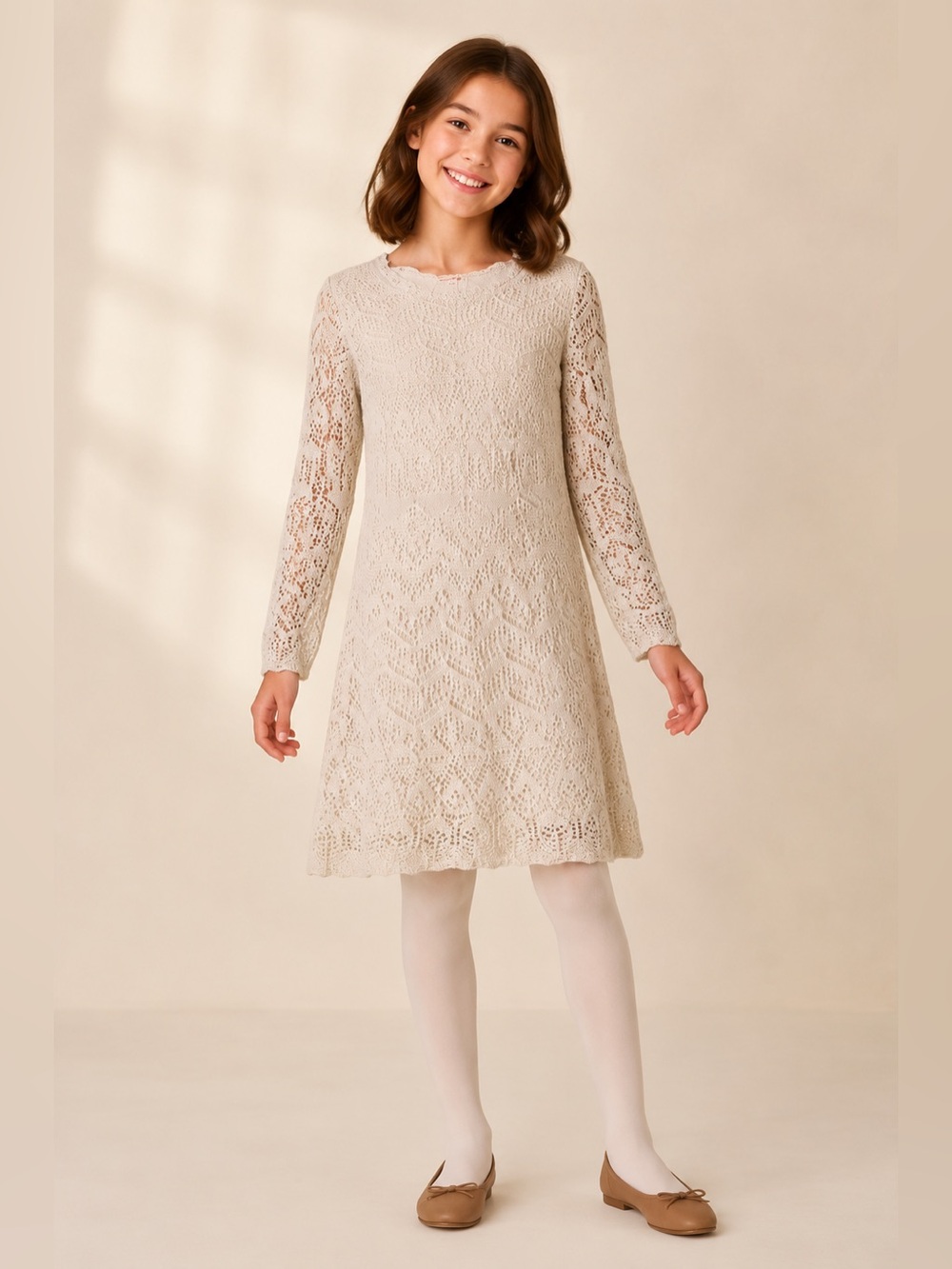Cat & Jack Girls XL 14/16 Cream Gold Shimmer Pointelle Sweater Dress NWT